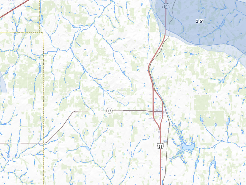 NEXRAD radar-signature map of the hail over Rush Springs, OK