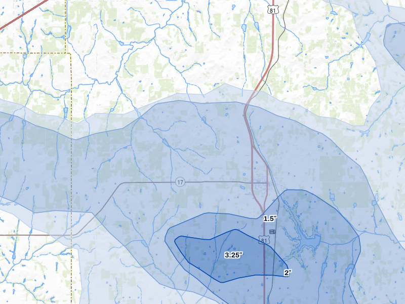 NEXRAD radar-signature map of the hail storm over Rush Springs, OK on Jul 5, 2026