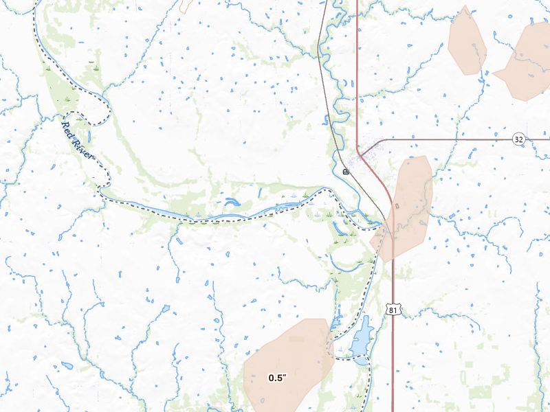 Radar-estimated hail-size map of the storm over Ryan, OK on Mar 6, 2026