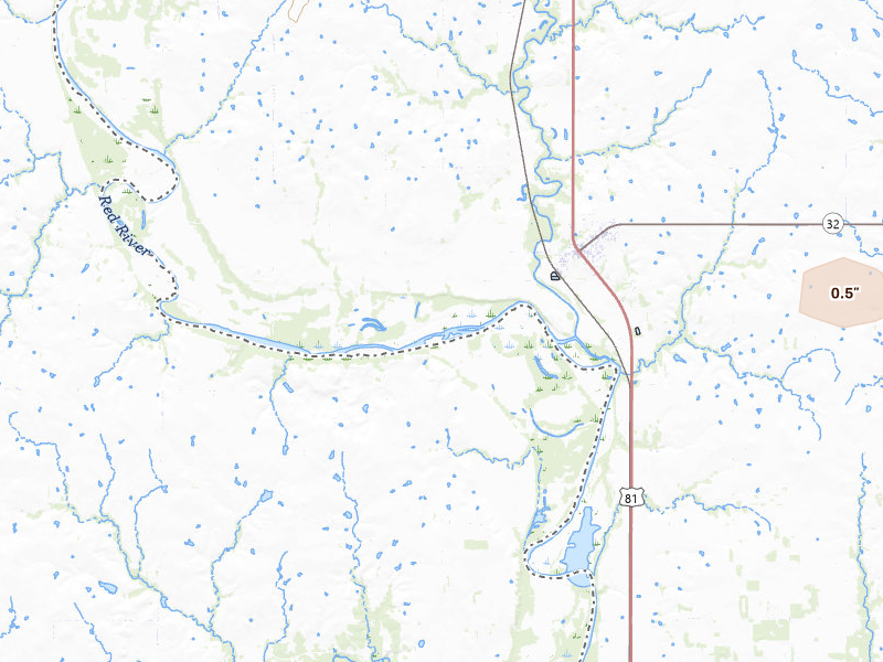 Radar-estimated hail-size map of the storm over Ryan, OK on Apr 25, 2026