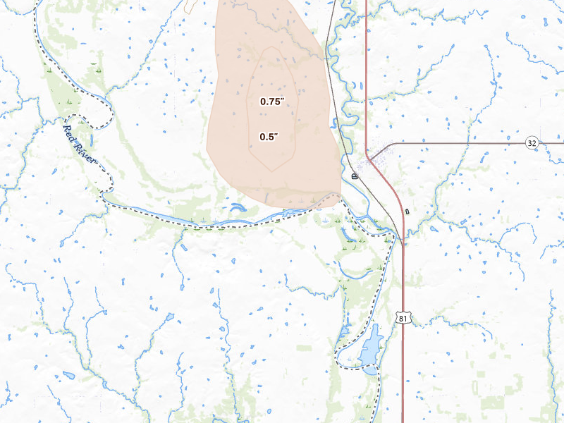 Radar-estimated hail-size map of the storm over Ryan, OK