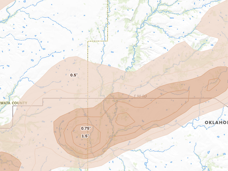 Radar-estimated hail-size map of the storm over S Coffeyville, OK