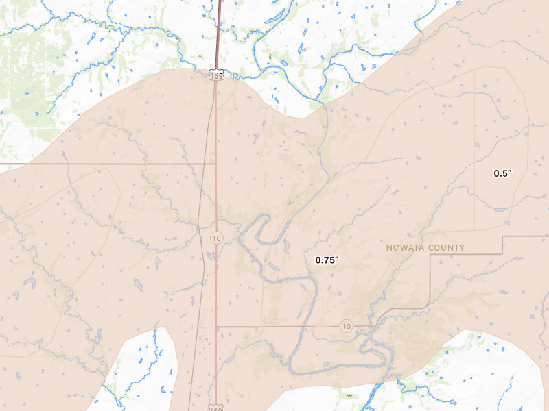 Radar-estimated hail-size map of the storm over S Coffeyville, OK on Apr 23, 2026