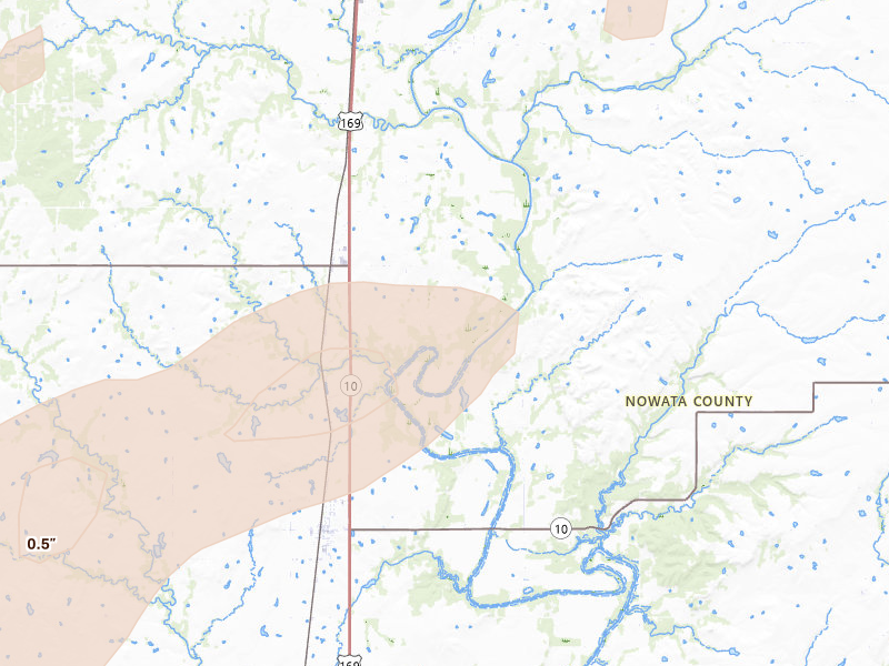 Radar-estimated hail-size map of the storm over S Coffeyville, OK on Apr 28, 2026