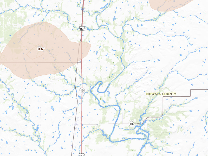 Radar-estimated hail-size map of the storm over S Coffeyville, OK on Jun 7, 2026