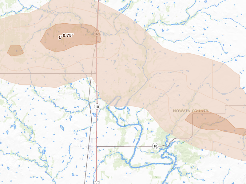 Radar-estimated hail-size map of the storm over S Coffeyville, OK on Jun 18, 2026