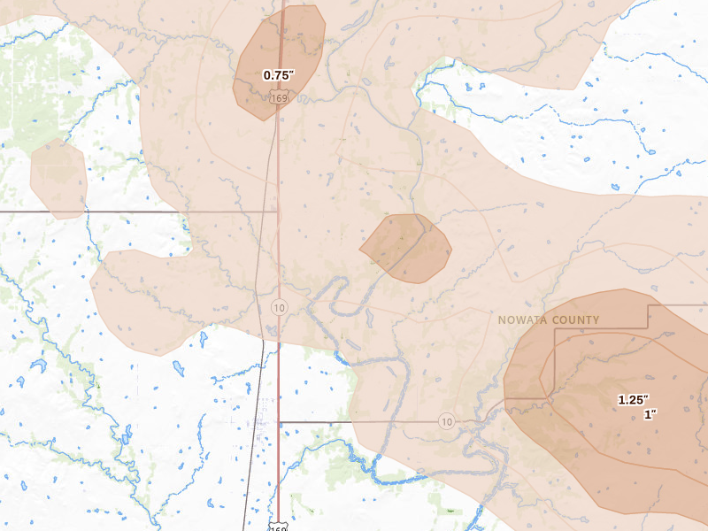 Radar-estimated hail-size map of the storm over S Coffeyville, OK on Jun 26, 2026
