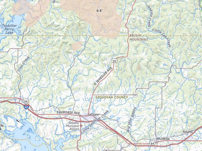 Radar-estimated hail-size map of the storm over Sallisaw, OK on Apr 23, 2026