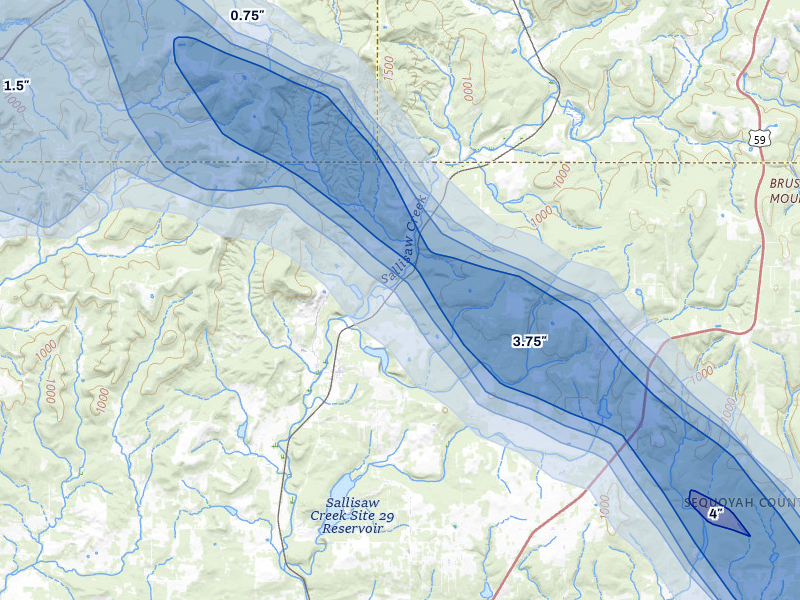 NEXRAD radar-signature map of the hail storm over Sallisaw, OK on May 8, 2026