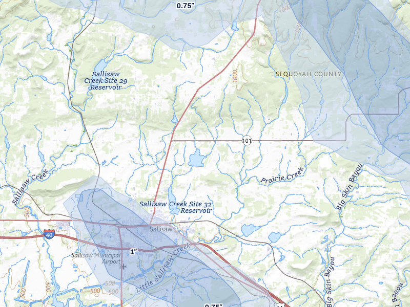NEXRAD radar-signature map of the hail storm over Sallisaw, OK on Aug 20, 2026