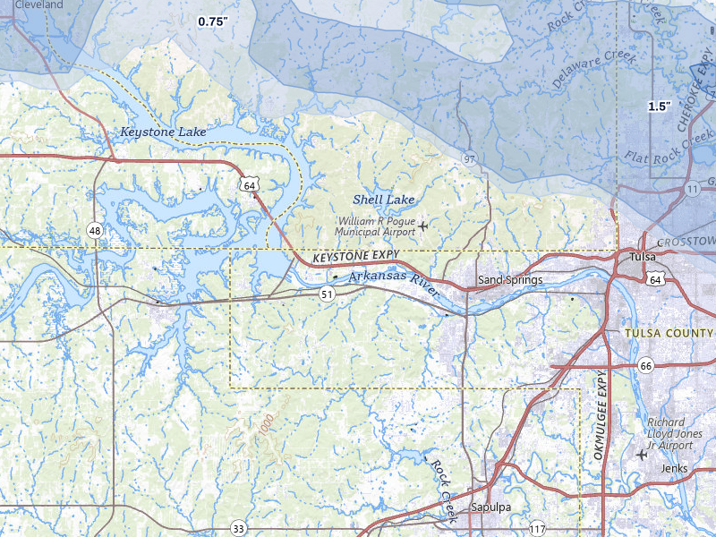 NEXRAD radar-signature map of the hail storm over Sand Springs, OK on May 8, 2026