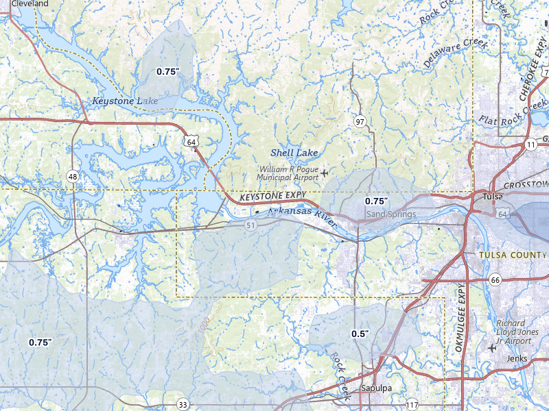 NEXRAD radar-signature map of the hail storm over Sand Springs, OK on Jun 1, 2026
