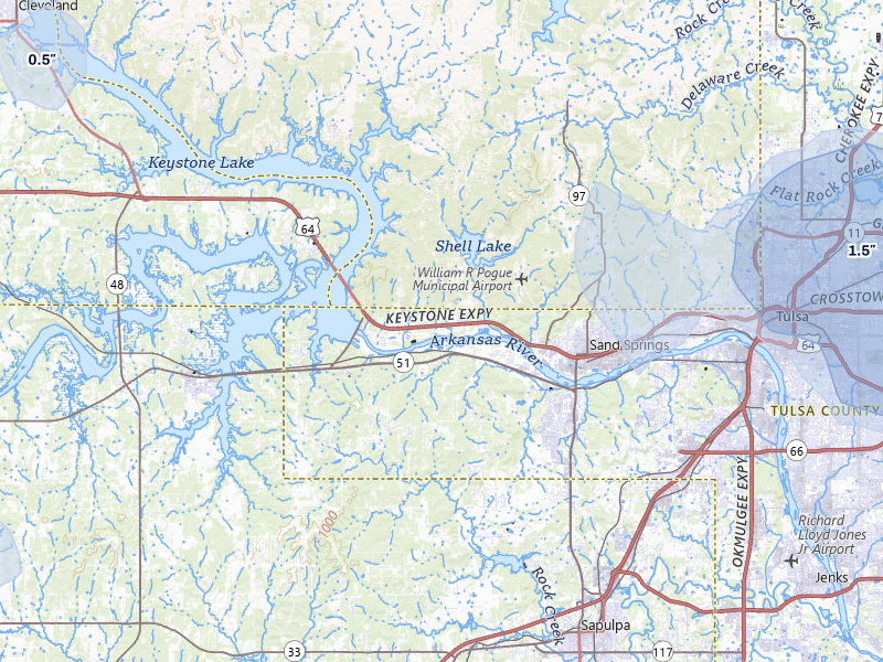 NEXRAD radar-signature map of the hail storm over Sand Springs, OK on Jul 11, 2026
