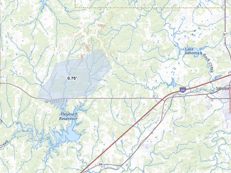 NEXRAD radar-signature map of the hail storm over Sapulpa, OK on Mar 1, 2026