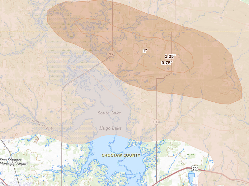 Radar-estimated hail-size map of the storm over Sawyer, OK on Apr 28, 2026