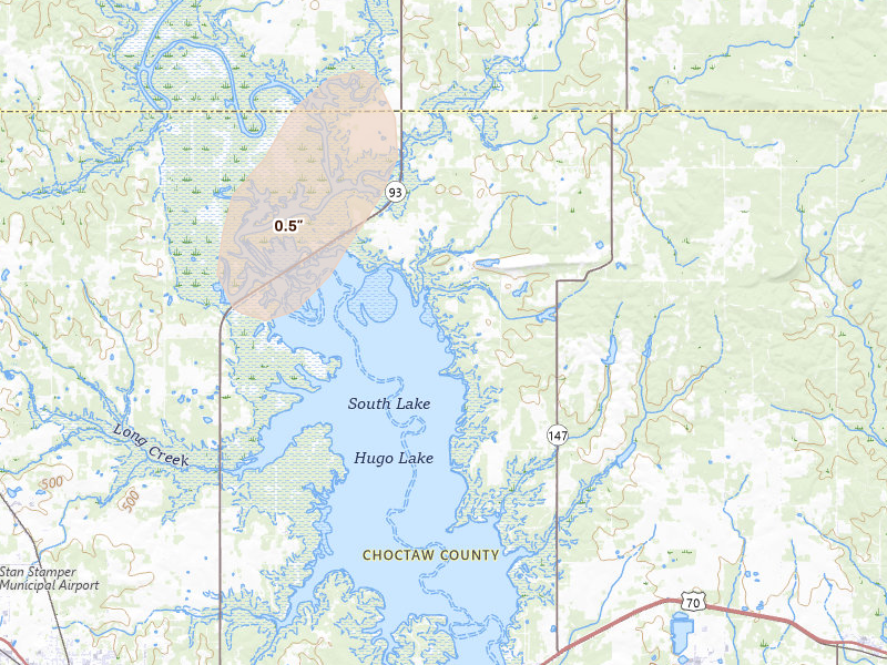 Radar-estimated hail-size map of the storm over Sawyer, OK on Aug 20, 2026