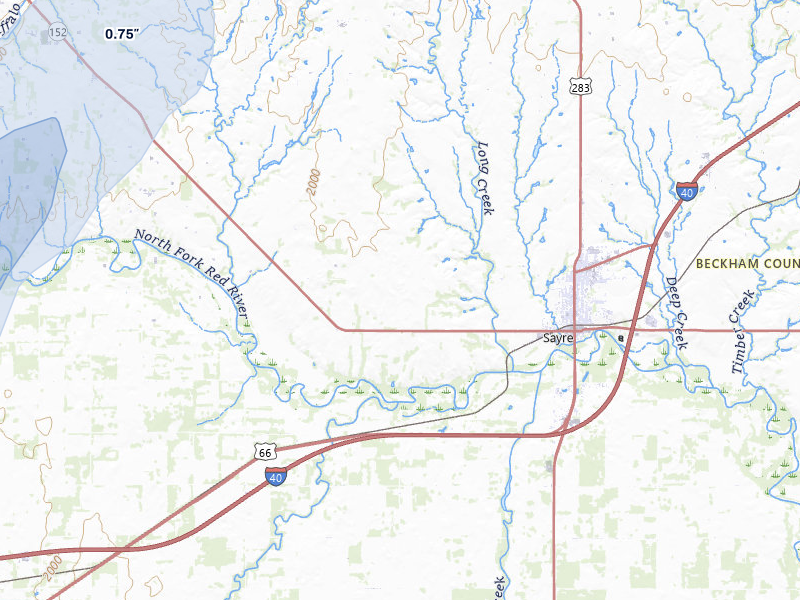NEXRAD radar-signature map of the hail storm over Sayre, OK on Apr 1, 2026