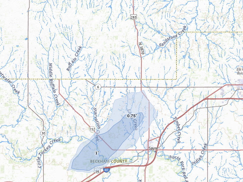 NEXRAD radar-signature map of the hail storm over Sayre, OK on Jun 3, 2026