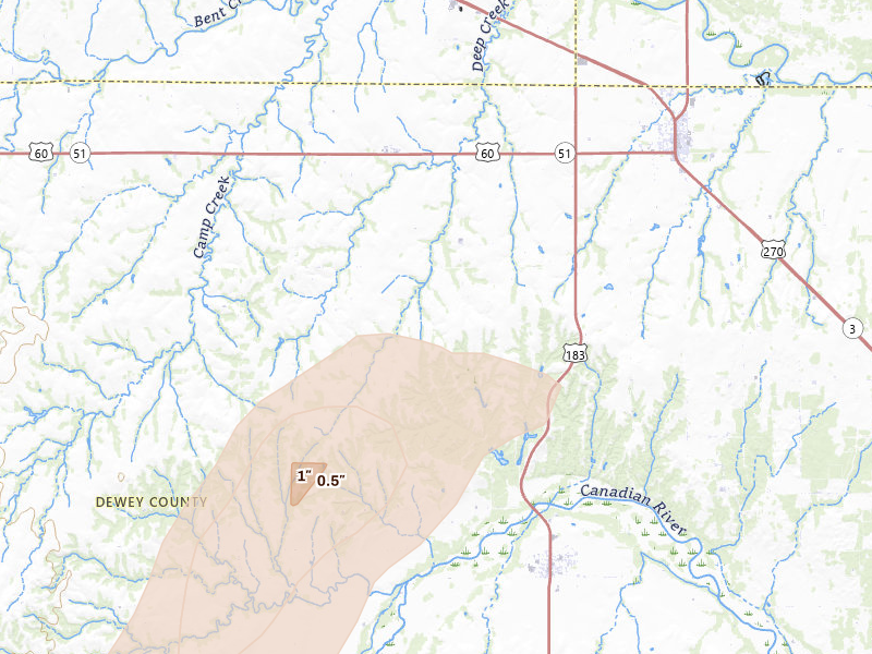 Radar-estimated hail-size map of the storm over Seiling, OK