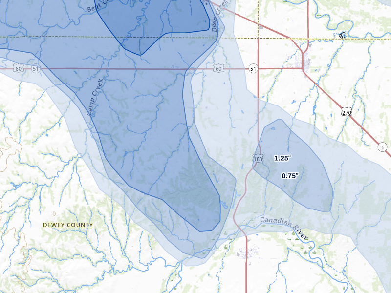 NEXRAD radar-signature map of the hail over Seiling, OK