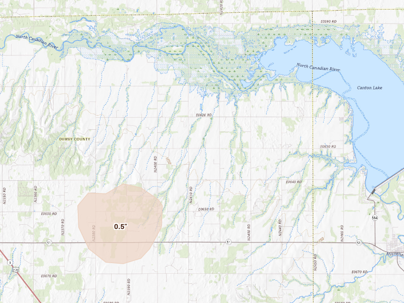 Radar-estimated hail-size map of the storm over Seiling, OK