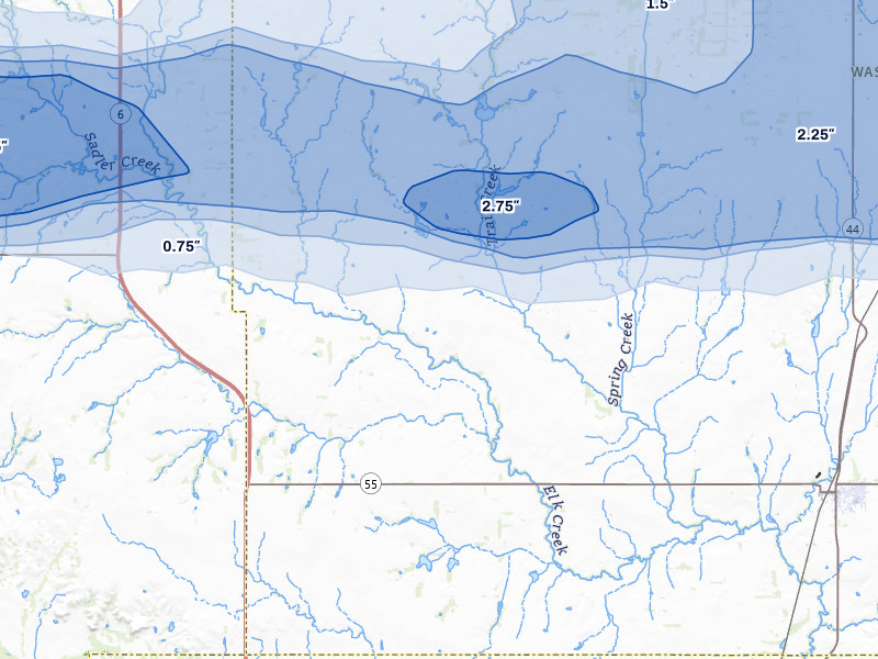 NEXRAD radar-signature map of the hail over Sentinel, OK