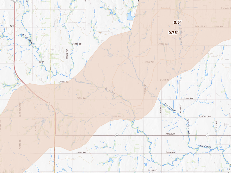 Radar-estimated hail-size map of the storm over Sentinel, OK