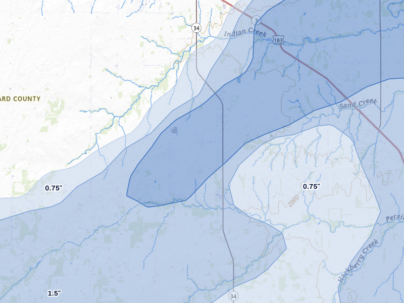 NEXRAD radar-signature map of the hail over Sharon, OK
