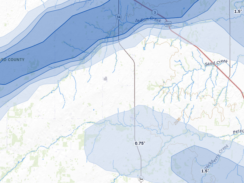 NEXRAD radar-signature map of the hail over Sharon, OK