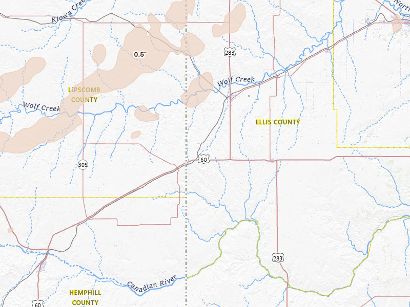 Radar-estimated hail-size map of the storm over Shattuck, OK on Mar 3, 2026