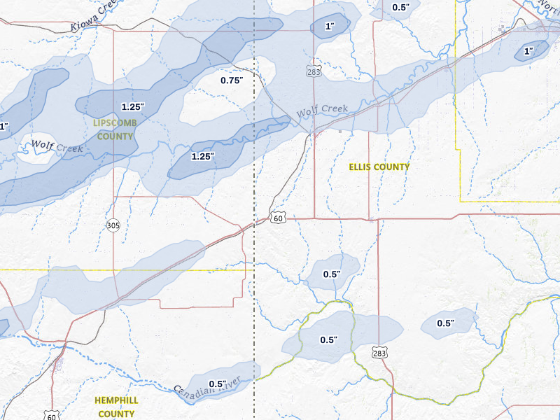 NEXRAD radar-signature map of the hail storm over Shattuck, OK on Mar 3, 2026