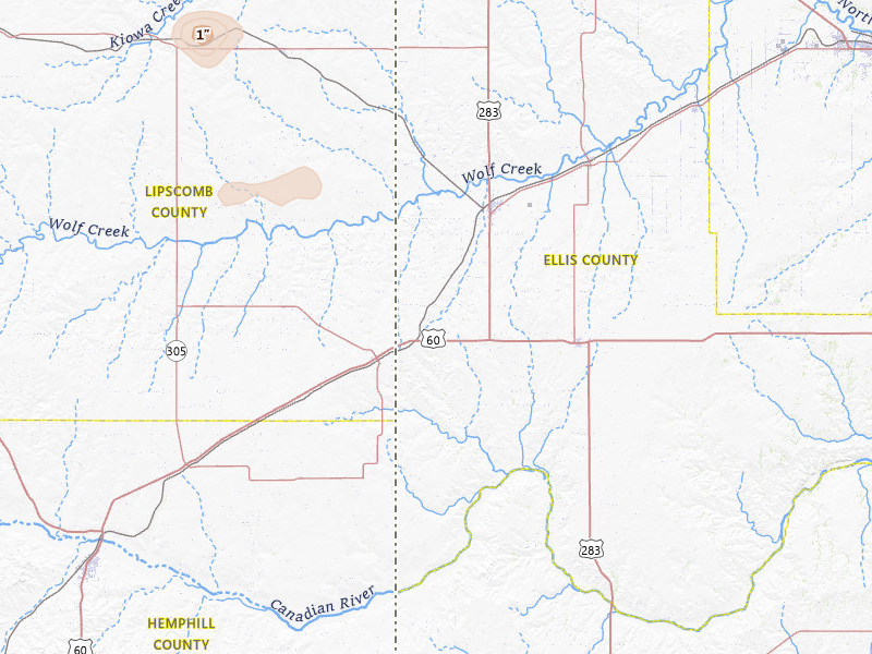 Radar-estimated hail-size map of the storm over Shattuck, OK on May 10, 2026