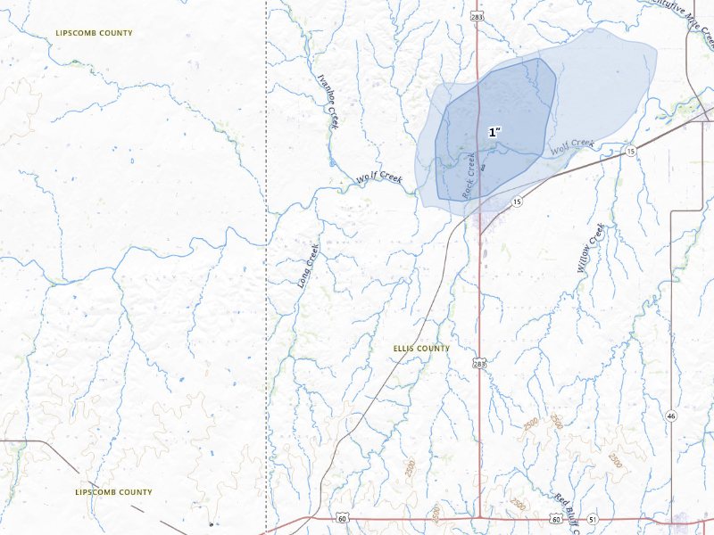 NEXRAD radar-signature map of the hail storm over Shattuck, OK on Aug 16, 2026