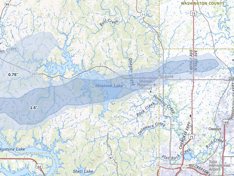 NEXRAD radar-signature map of the hail over Skiatook, OK