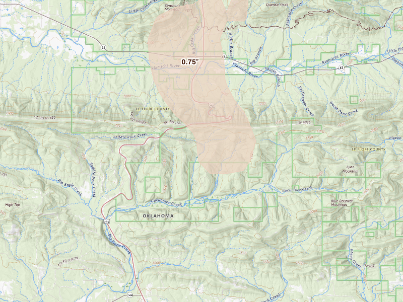 Radar-estimated hail-size map of the storm over Smithville, OK