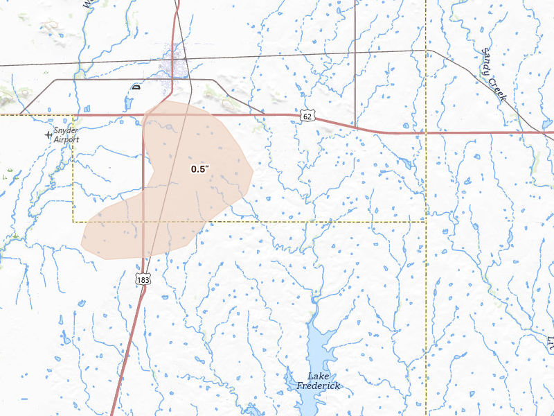 Radar-estimated hail-size map of the storm over Snyder, OK on May 22, 2026
