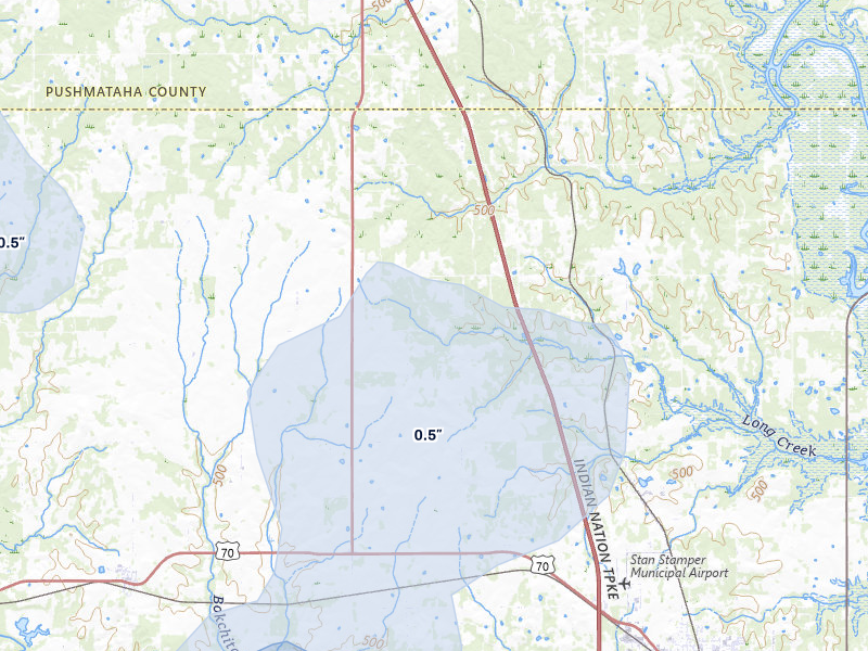 NEXRAD radar-signature map of the hail over Soper, OK