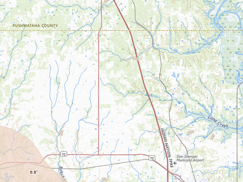 Radar-estimated hail-size map of the storm over Soper, OK on Apr 25, 2026