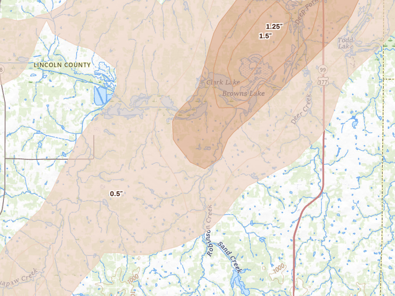 Radar-estimated hail-size map of the storm over Sparks, OK on Mar 6, 2026