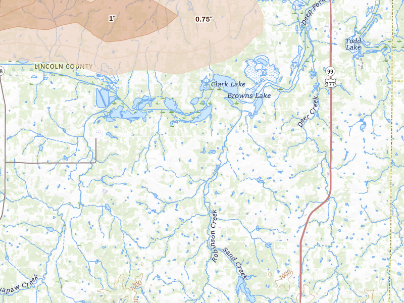 Radar-estimated hail-size map of the storm over Sparks, OK on Jun 26, 2026