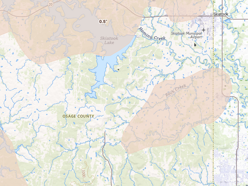 Radar-estimated hail-size map of the storm over Sperry, OK on Apr 23, 2026