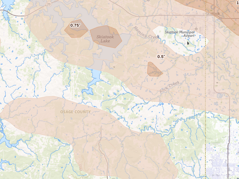 Radar-estimated hail-size map of the storm over Sperry, OK on May 8, 2026