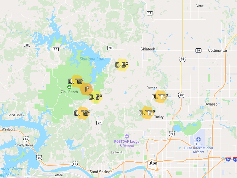 Hail map of Sperry, OK on Jul 5, 2026, hail up to 1"