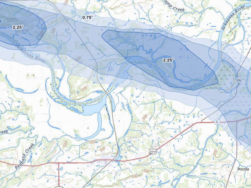 NEXRAD radar-signature map of the hail over Spiro, OK