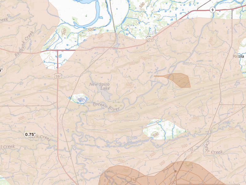 Radar-estimated hail-size map of the storm over Spiro, OK on Apr 25, 2026