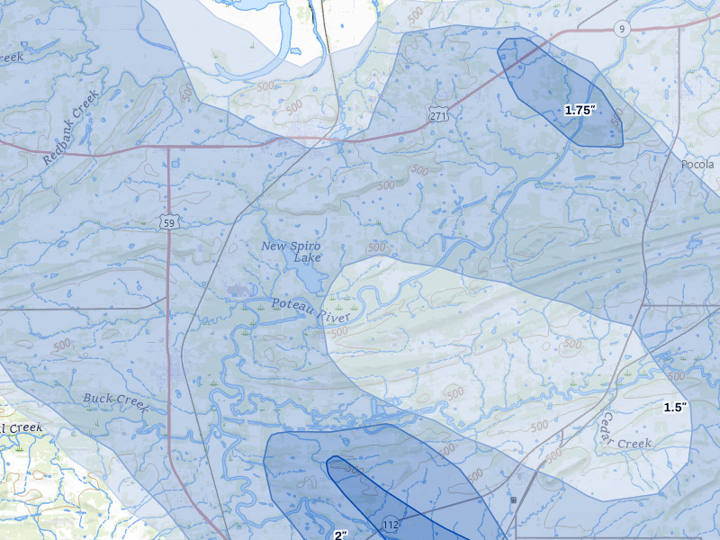 NEXRAD radar-signature map of the hail over Spiro, OK