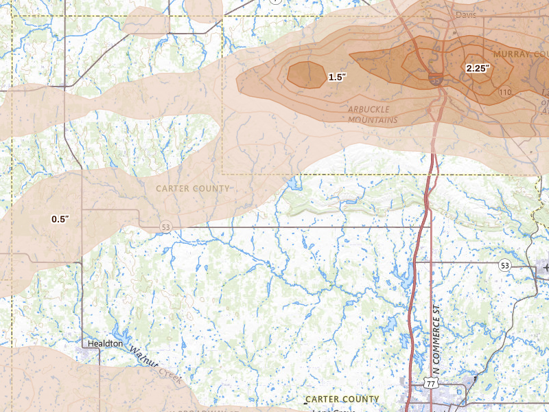 Radar-estimated hail-size map of the storm over Springer, OK on Apr 28, 2026