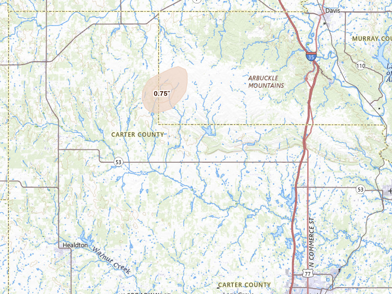 Radar-estimated hail-size map of the storm over Springer, OK on Jun 6, 2026
