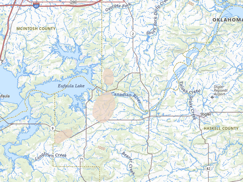 Radar-estimated hail-size map of the storm over Stigler, OK on Jun 11, 2026