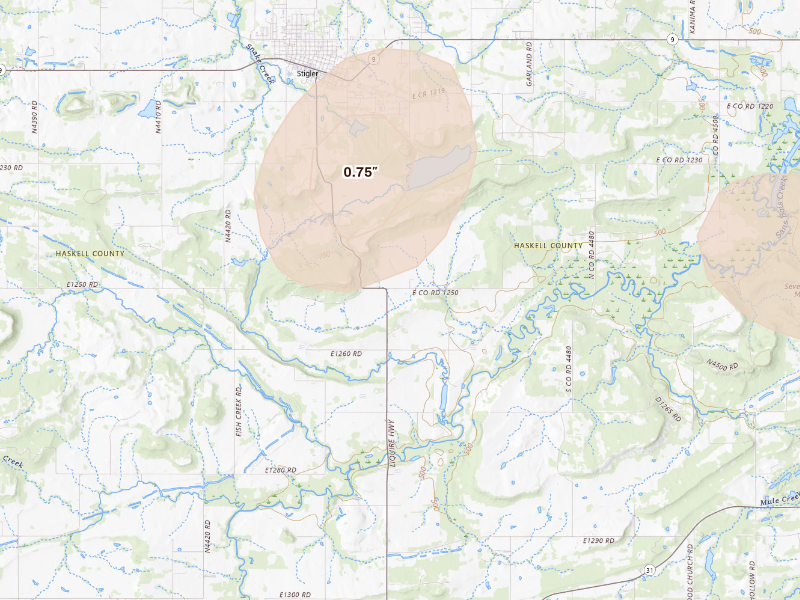Radar-estimated hail-size map of the storm over Stigler, OK
